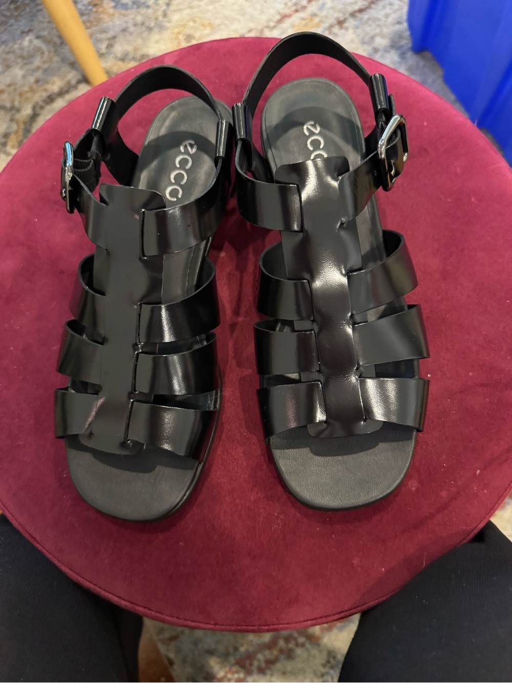 Ecco Glossy Black Fisherman Sandals